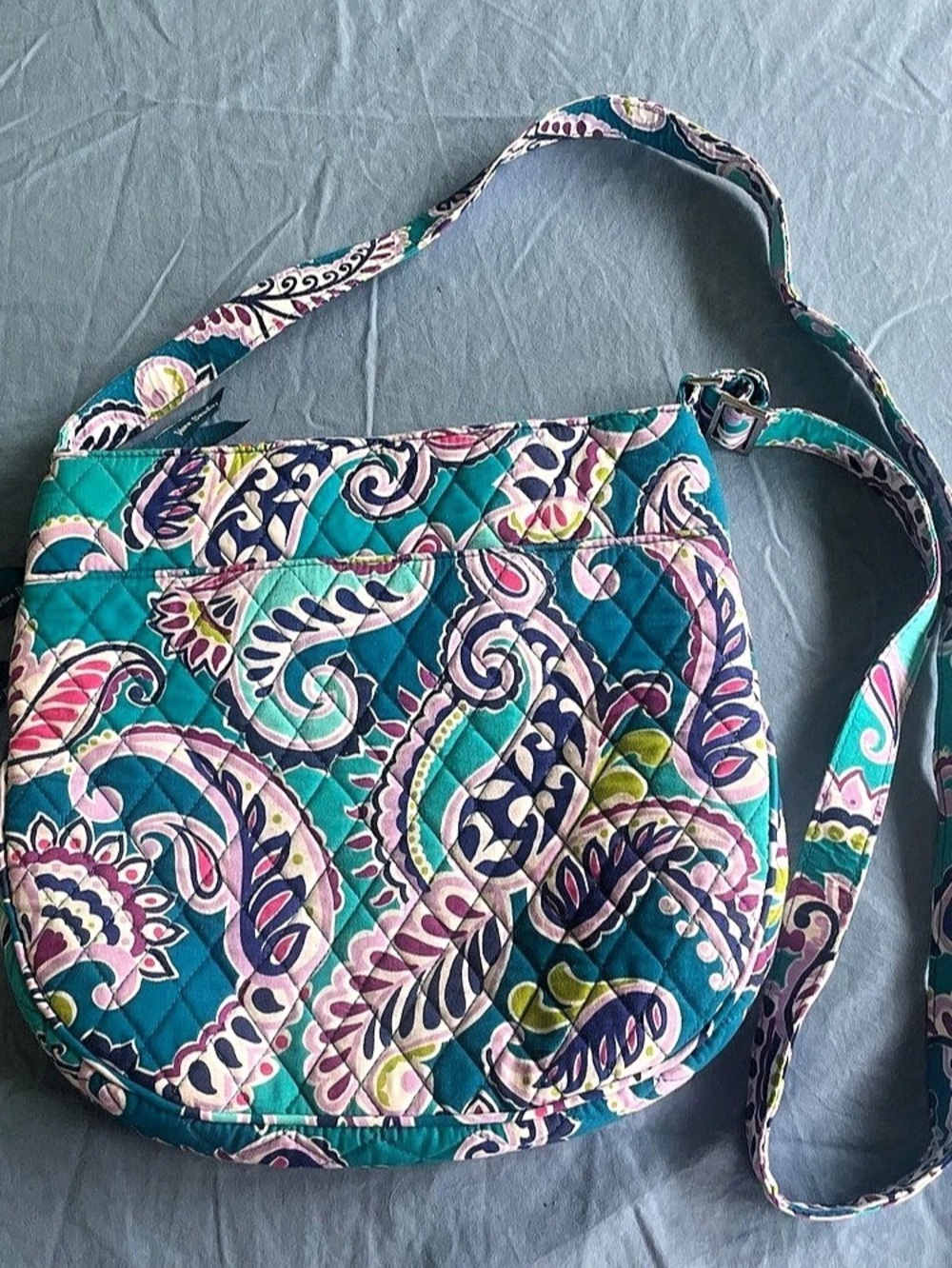 Vera Bradley Triple Zip Hipster Crossbody Bag in Blue & Pink